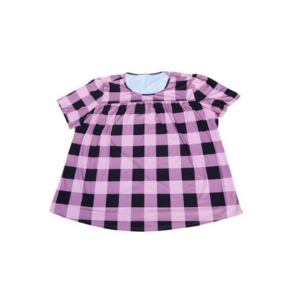 Pink & Black Buffalo Plaid 6XL Womens Top Short Sleeve Stretch Grunge Whimsygoth - Picture 1 of 8